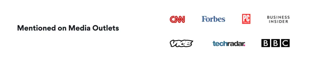 The image features a white background with the text "Mentioned on Media Outlets" on the left. On the right, logos of various media outlets, including CNN, Forbes, PC Gamer, Business Insider, VICE, TechRadar, and BBC are displayed—highlighting discussions on emerging threats and CMMC standards.