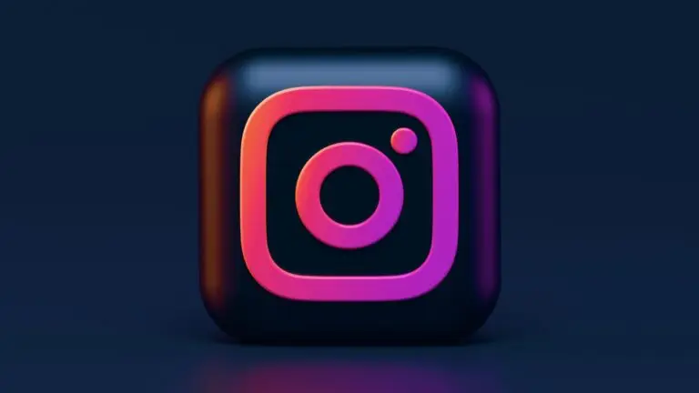 3D illustration of the Instagram logo: a gradient pink, purple, and orange square icon featuring a camera symbol, set against a dark blue background. The glossy, slightly rounded appearance subtly contrasts the looming threat of social media cyberthreats in today's digital age.