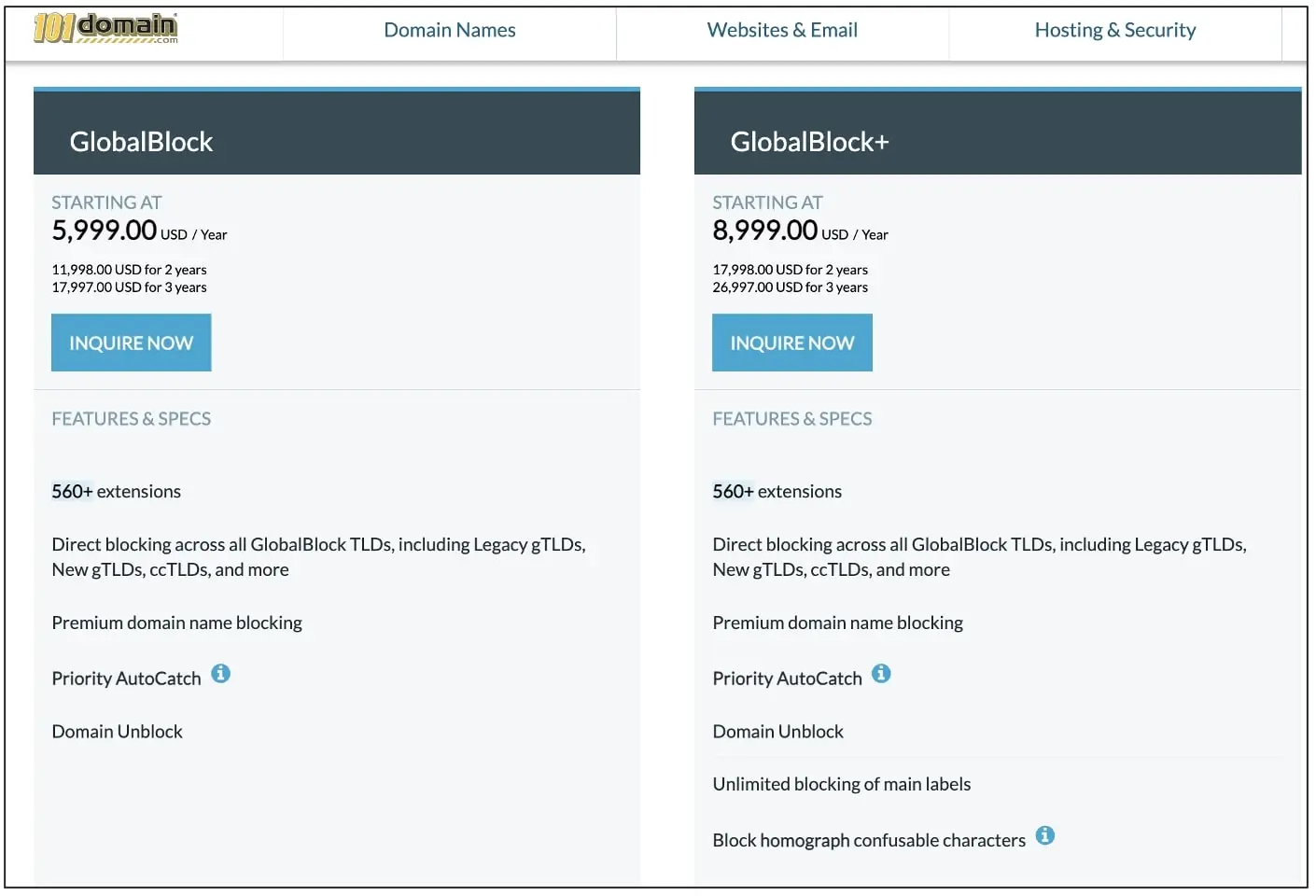 101domain price list for GlobalBlock