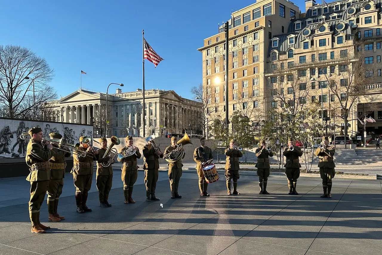 Volunteers at the national memorial honor World War I veterans with daily taps.