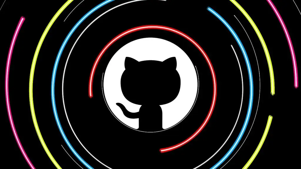 A silhouette of a cat in a circle is centered within the image, surrounded by various concentric circles of neon lights in red, blue, and yellow on a black background. The overall design is vibrant and dynamic, emulating a modern, tech-inspired aesthetic that mirrors the vigilance required to combat cyberthreats.