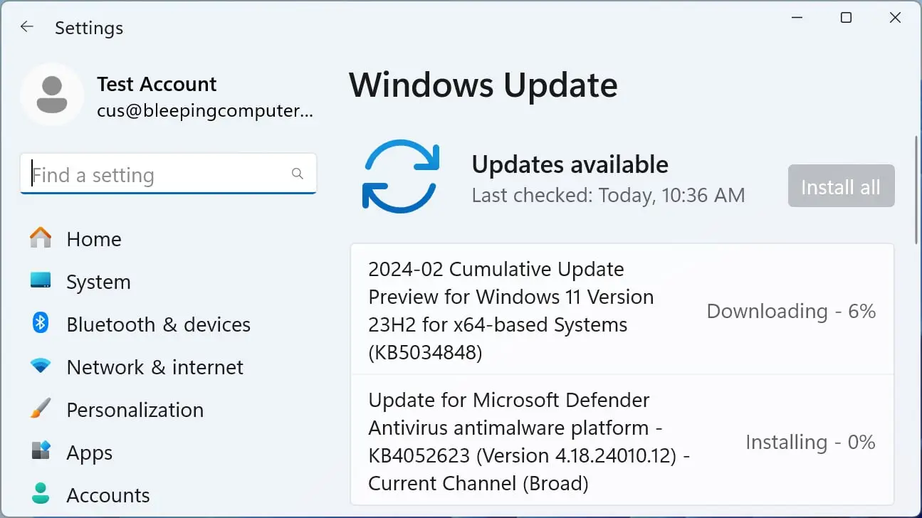 Preview of the cumulative Windows 11 KB5034848 update.