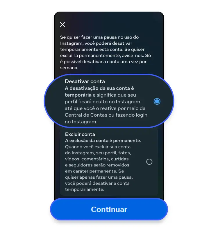 como desativar conta Instagram pelo celular: passo 6
