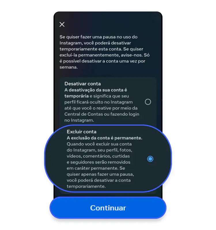 como excluir conta Instagram pelo celular: passo 6