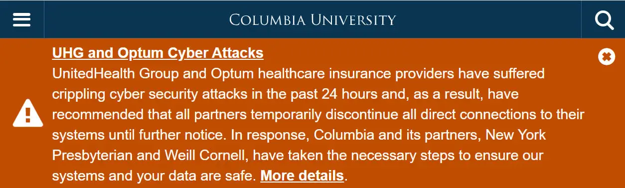 A warning about the attack from Columbia University