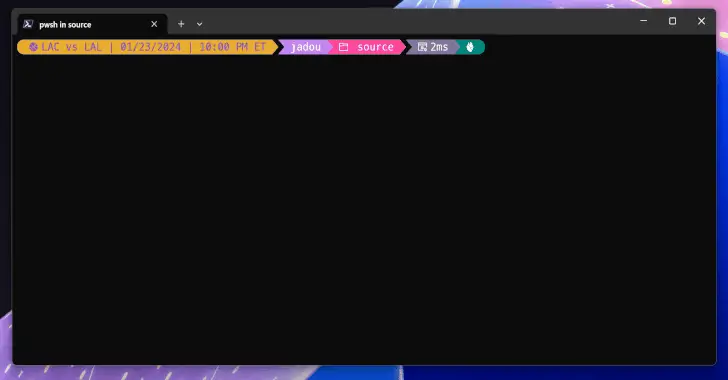 A terminal window displays a git command in the title bar: "push in source." Tabs at the top indicate a basketball game between LAC and LAL on January 23, 2024, at 10:00 PM ET. The window also shows tabs labeled "Jadou," "source," and a timer displaying "2ns." Additionally, CMMC compliance is highlighted for enhanced cybersecurity.