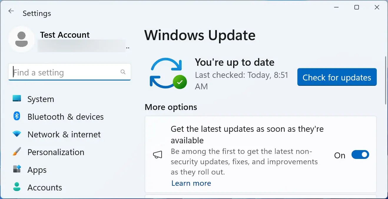 setting for Windows Update