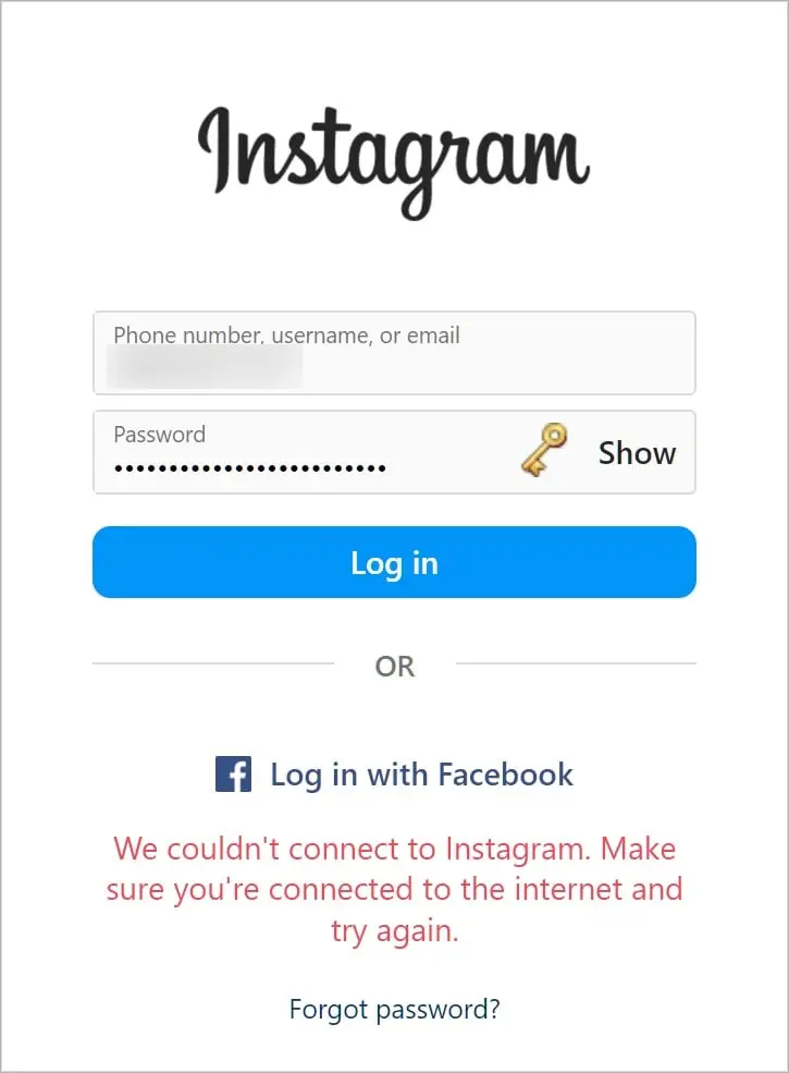 Instagram is unable to connect.