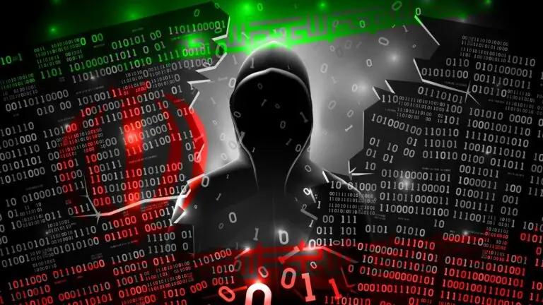 A silhouetted figure in a hoodie stands against a background filled with red and green binary code and digital symbols, suggesting themes of hacking, cybersecurity, or data privacy breaches. Bright red circles and binary digits prominently surround the figure, highlighting the looming cyberthreat.