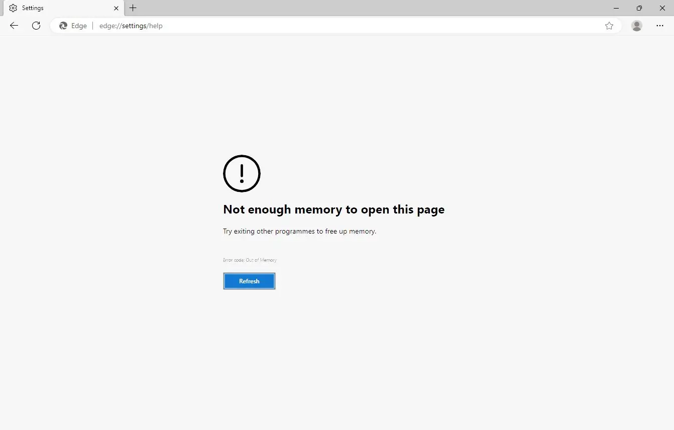 Out of memory error in Microsoft Edge