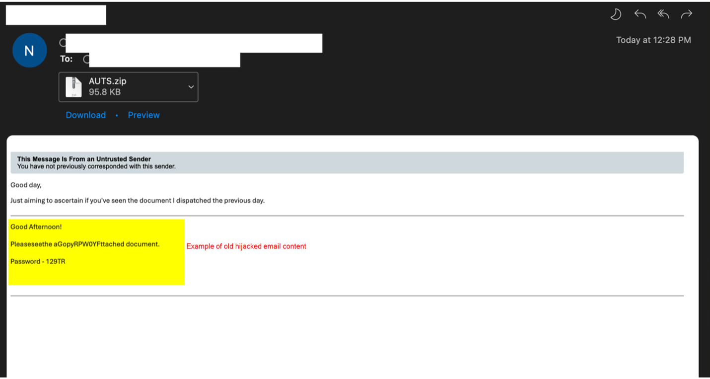 Sample phishing email