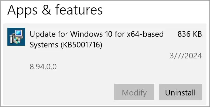 Uninstall the update for KB5001716 and &nbsp.